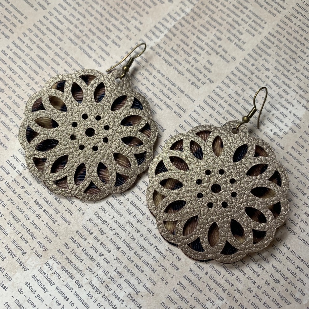 Mandala Vegan Leather Earrings NEW handmade